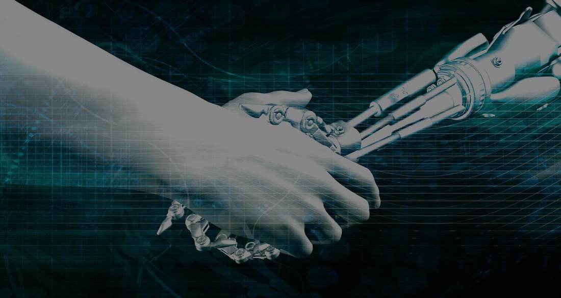 Human and robotic hands meeting